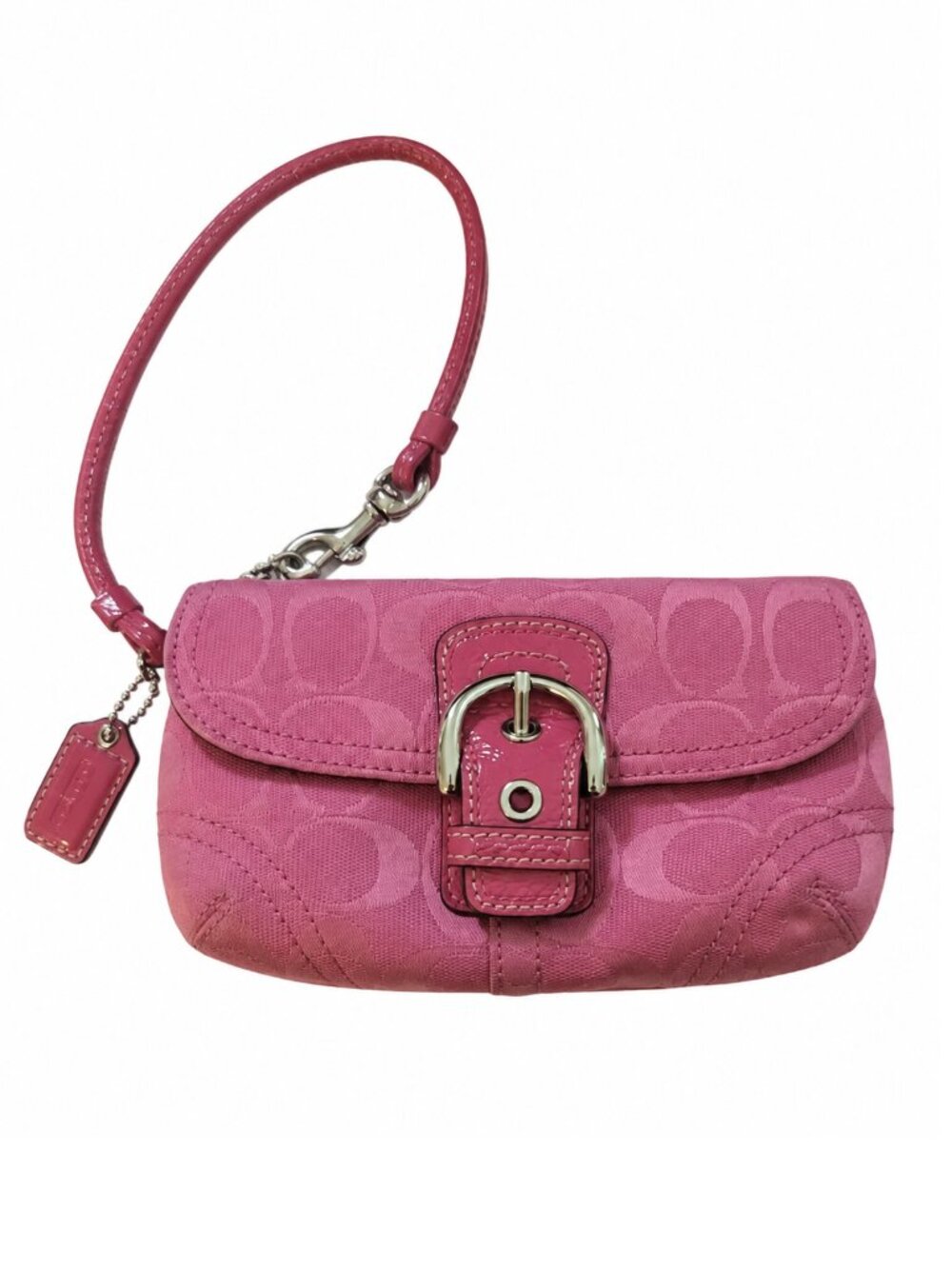Coach Soho Pink Signature C Jacquard Buckle Wristlet Y2K 7x4